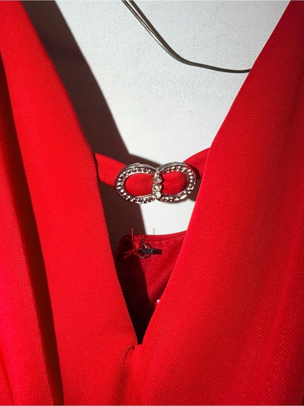 JS Boutique Red Draped Neck Formal Maxi Gown Jeweled Detail Size 6